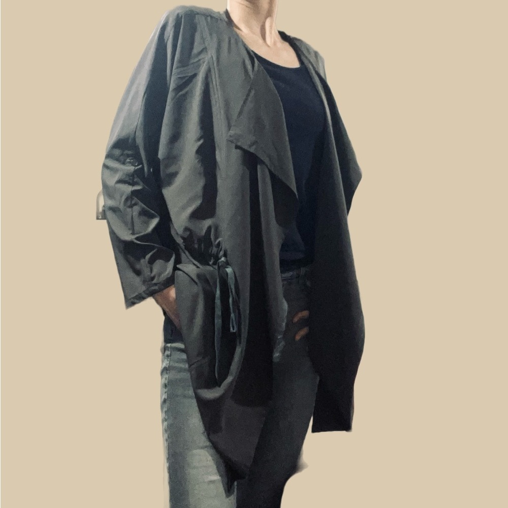 En Crème Gray Shacket Tunic Open Cardigan Tie Closure Small